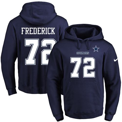 Nike Cowboys #72 Travis Frederick Navy Blue Name & Number Pullover NFL Hoodie - Click Image to Close